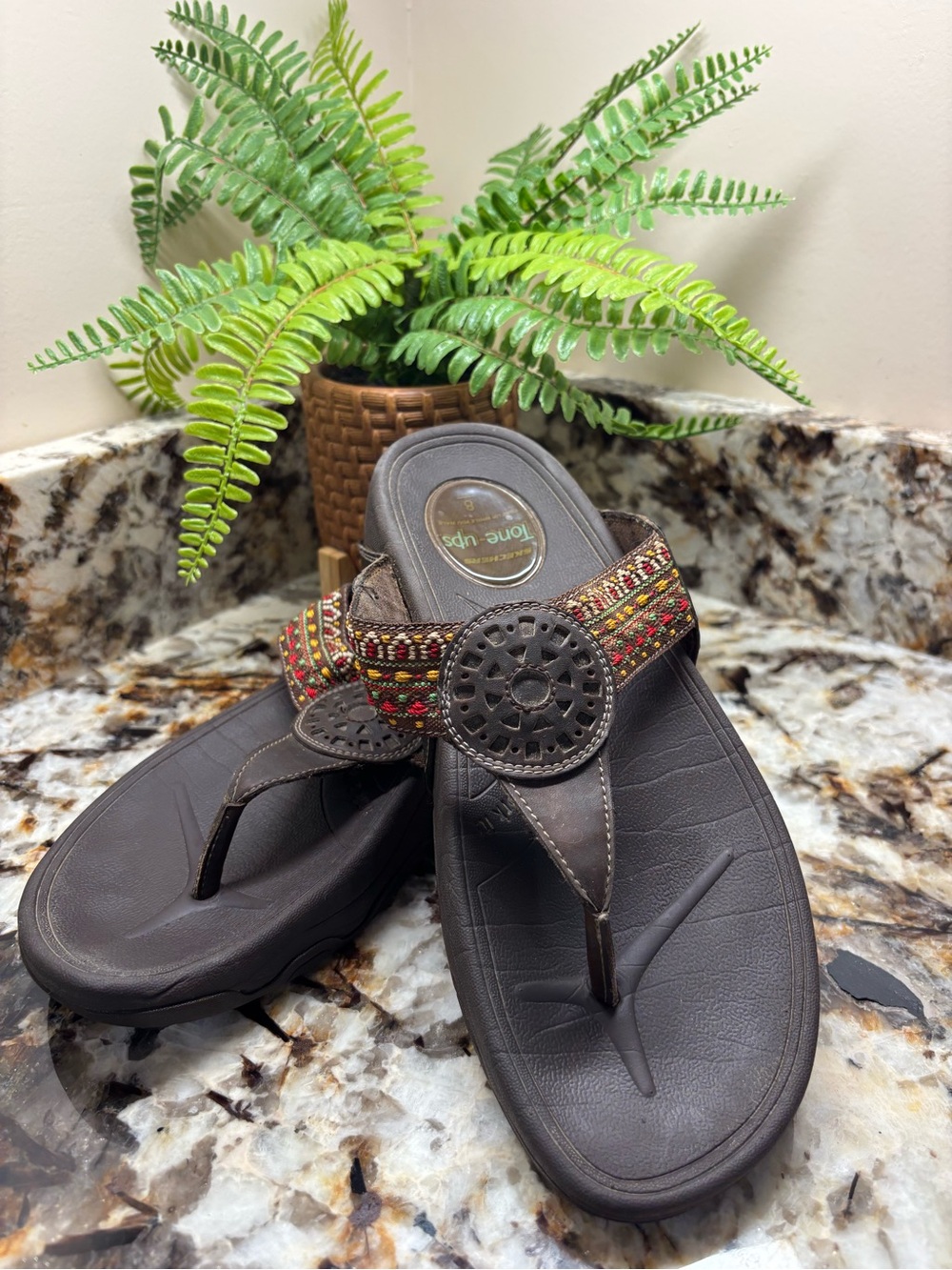 Skechers Brown Beaded Thong Sandals